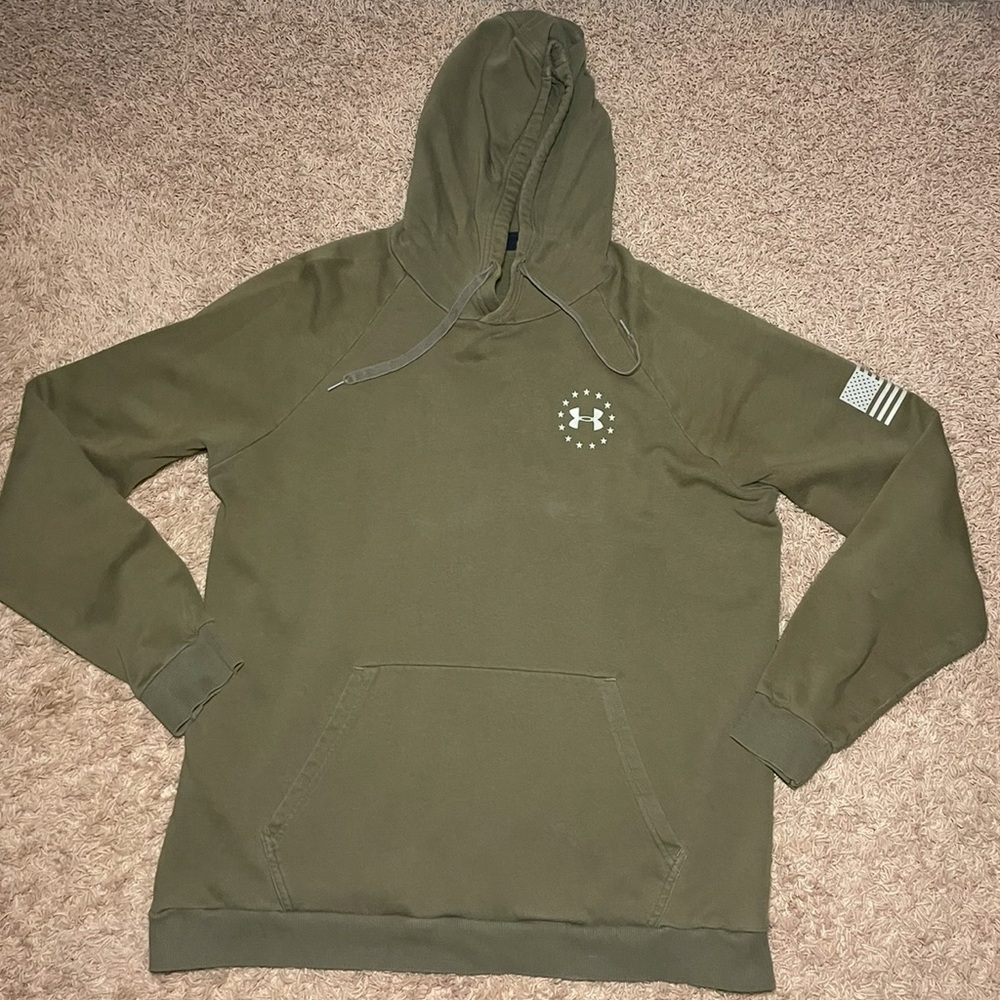 Under Armour Freedom Flag Hooded Sweatshirt Pullover Mens Size XL Green